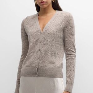 NEW NWT Neiman Marcus Cashmere Collection Tan Pointelle Stitch Cardigan XS $398